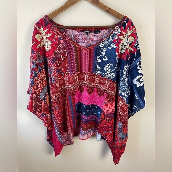 Desigual PERUGIA Boho floral embroidered Batwing v-neck flowy Blouse small - Picture 5 of 15